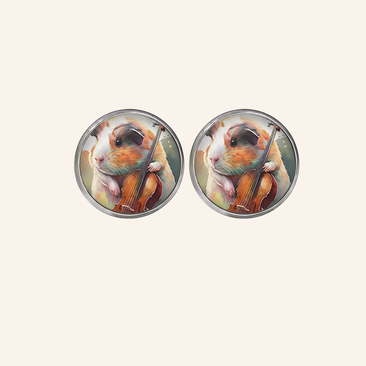 Heartfelt Piece – 🎻 Stud Earrings with Guinea Pig & String Instrument | Luxury Pigs