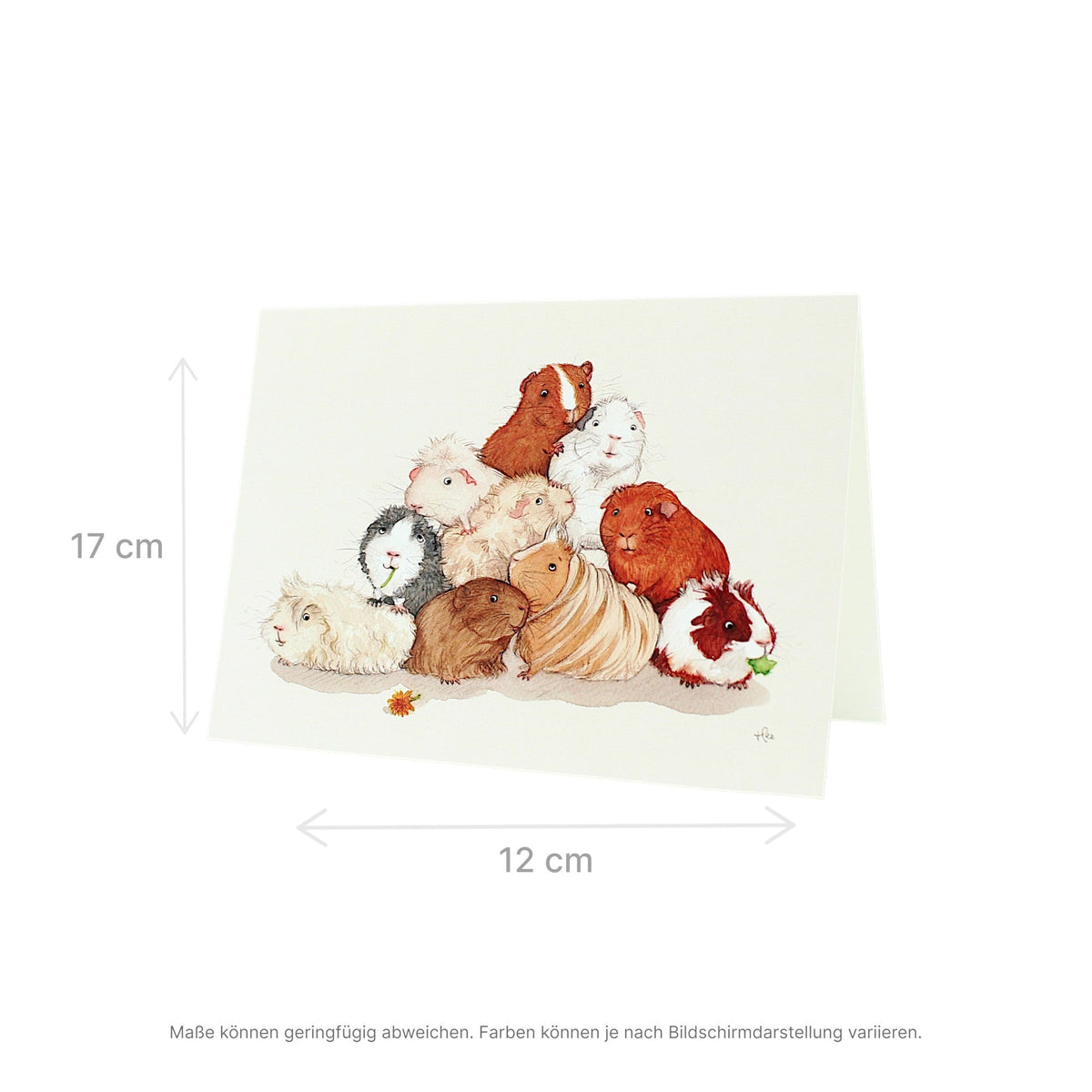 🐹Folded Card with Guinea Pig – Original Watercolor Illustration (Pyramid Motif)