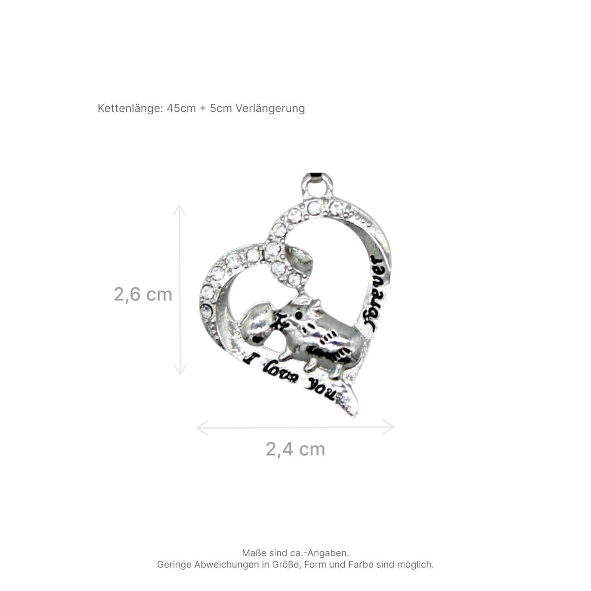 Herzmoment – 💖 Herz-Meerschweinchen Halskette „I love you forever“ – Silberfarben | Luxusschweine