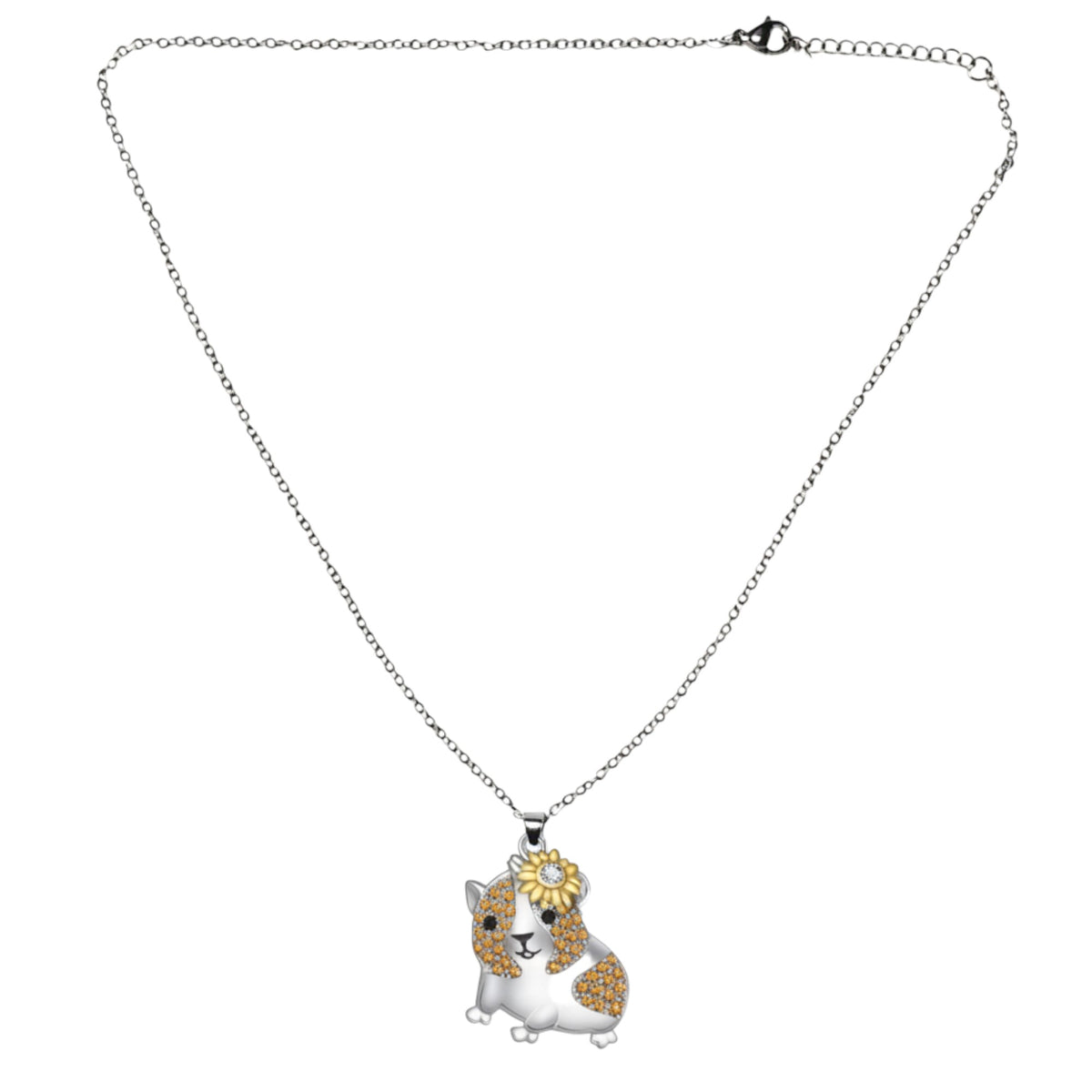 Blütenglück – 🌼Meerschweinchen-Halskette mit Blume – feine, leichte Kette (Silberfarben) | Luxusschweine