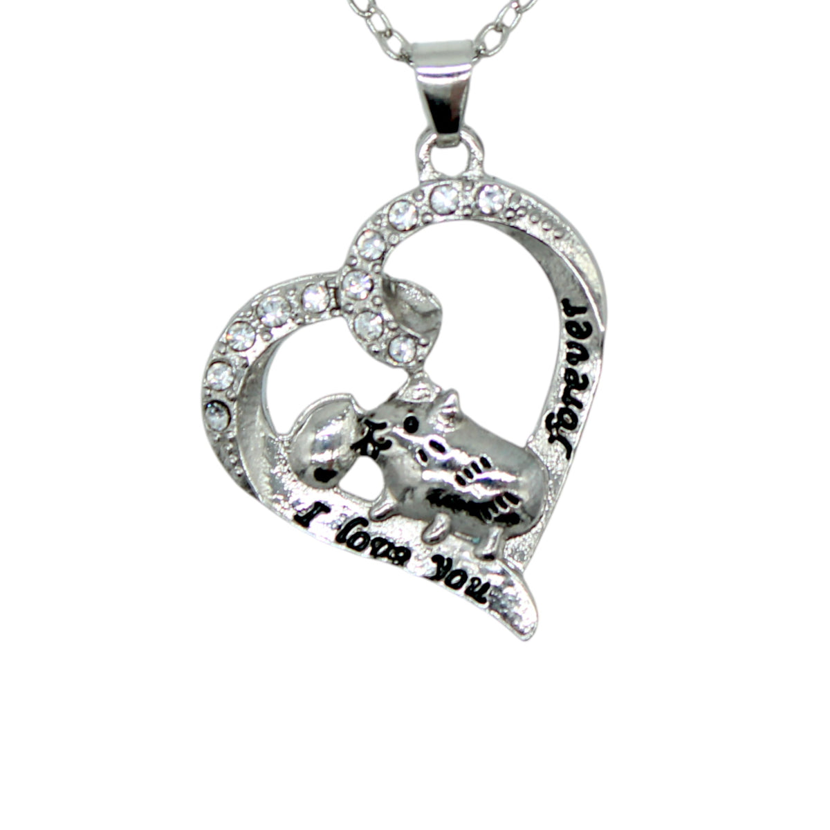 Herzmoment – 💖 Herz-Meerschweinchen Halskette „I love you forever“ – Silberfarben | Luxusschweine
