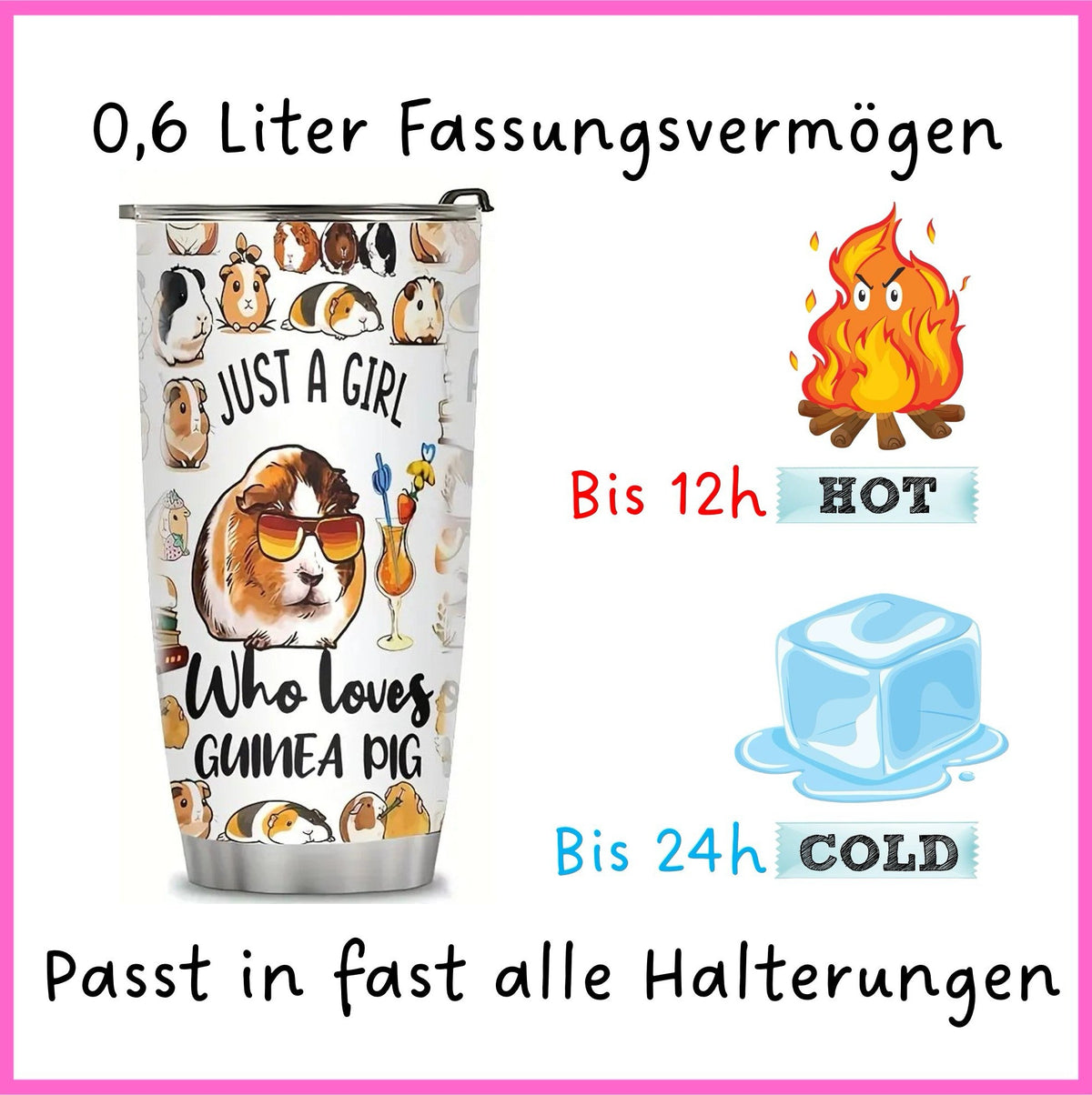 💖 Trinkflasche „Just a Girl who loves Guinea Pigs“ – kompakt & süß