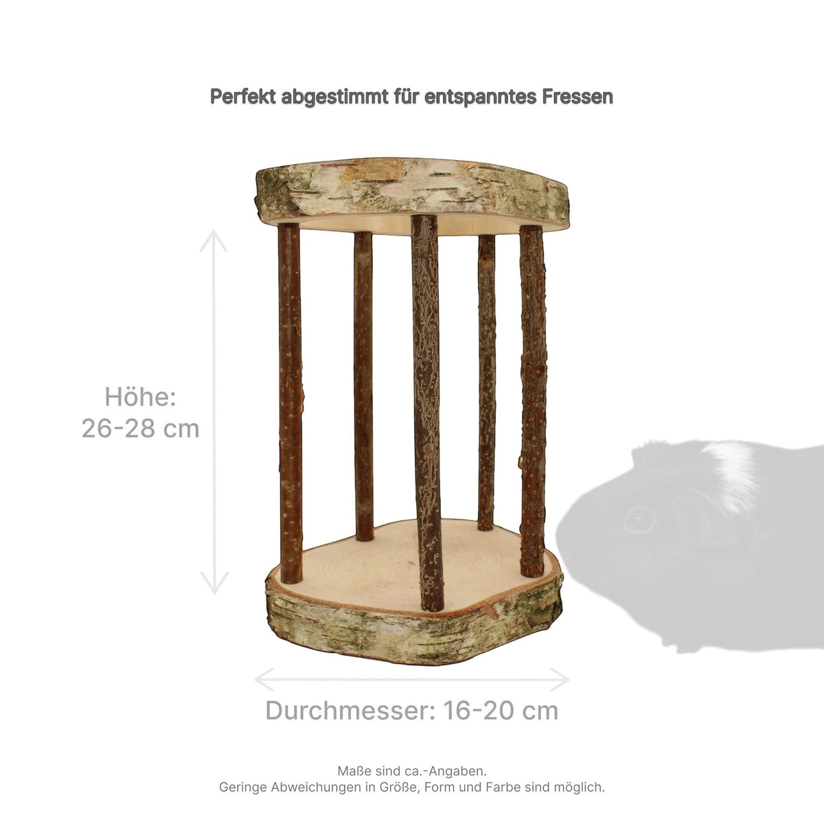 Nagerfarm Easy One natural wood hay feeder with wide-set bars for guinea pigs and rabbits. Height 26-28cm, diameter 16-20cm.