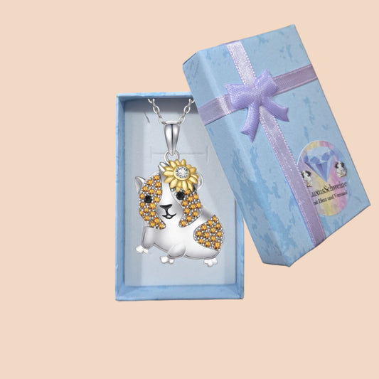 Blossom Bliss – 🌼Guinea Pig Necklace with Flower – Delicate, Lightweight Chain (Silver-colored) | Luxury Pigs
