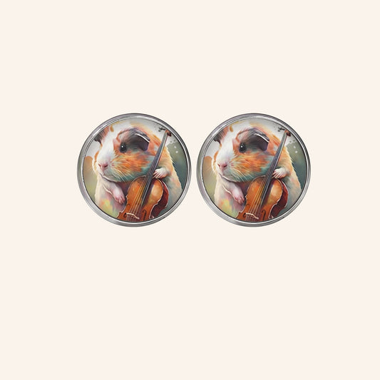 Heartfelt Piece – 🎻 Stud Earrings with Guinea Pig & String Instrument | Luxury Pigs