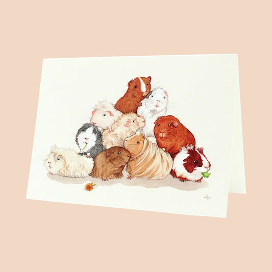 🐹Folded Card with Guinea Pig – Original Watercolor Illustration (Pyramid Motif)
