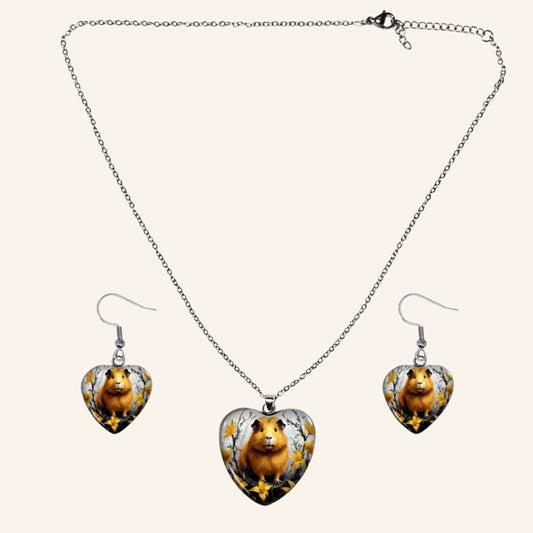 Heart Moment – 🐹💛 Guinea Pig Jewelry Set – Heart Necklace & Earrings in Harmonious Design | Luxury Guinea Pigs