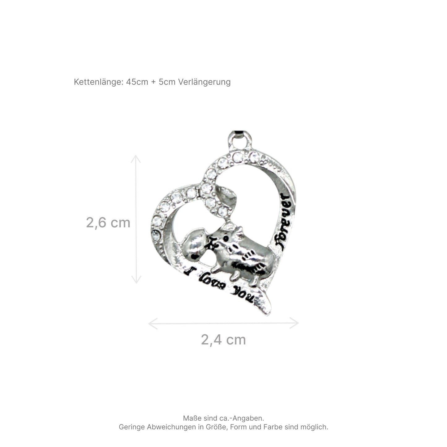 Heart Moment – 💖 Heart Guinea Pig Necklace "I love you forever" – Silver | Luxury Pigs