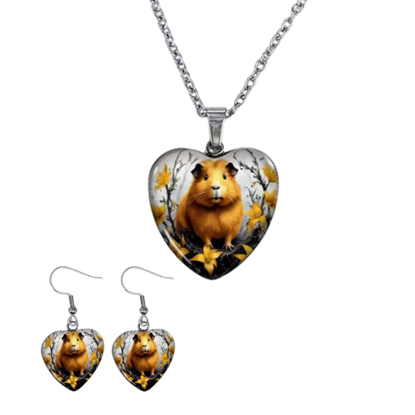 Heart Moment – 🐹💛 Guinea Pig Jewelry Set – Heart Necklace & Earrings in Harmonious Design | Luxury Guinea Pigs