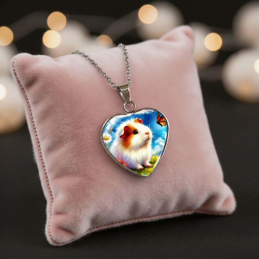 Herzmoment – 🐹💙 Herz-Meerschweinchen Halskette – Farbiger Anhänger mit Naturmotiv | Luxusschweine