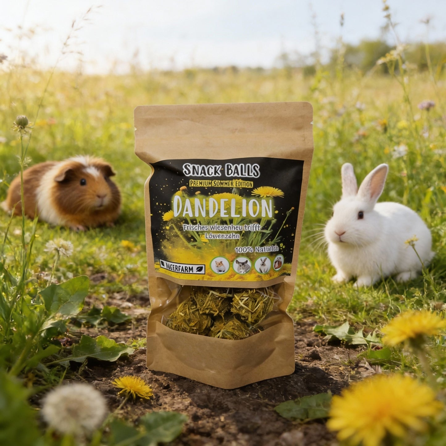 Snack Balls Premium Löwenzahn für Meerschweinchen aus Wiesenheu mit Löwenzahnblättern und Löwenzahnwurzel