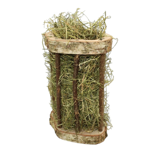 Nagerfarm Easy Two wooden hay feeder for guinea pigs, natural wood with optimal bar spacing for fine hay.