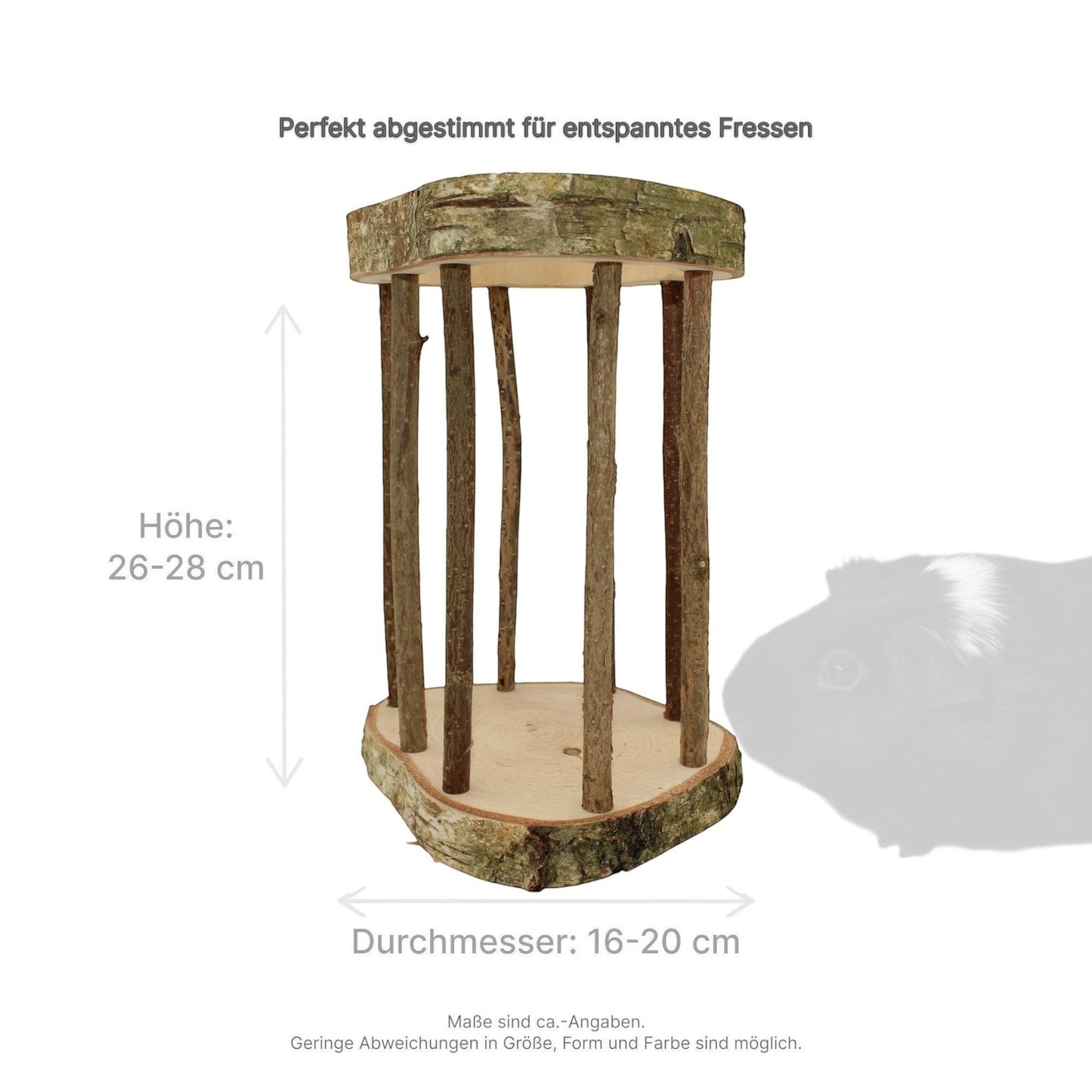 Nagerfarm Easy Two wooden hay feeder with optimal bar spacing for small-cut hay, 26-28 cm high.