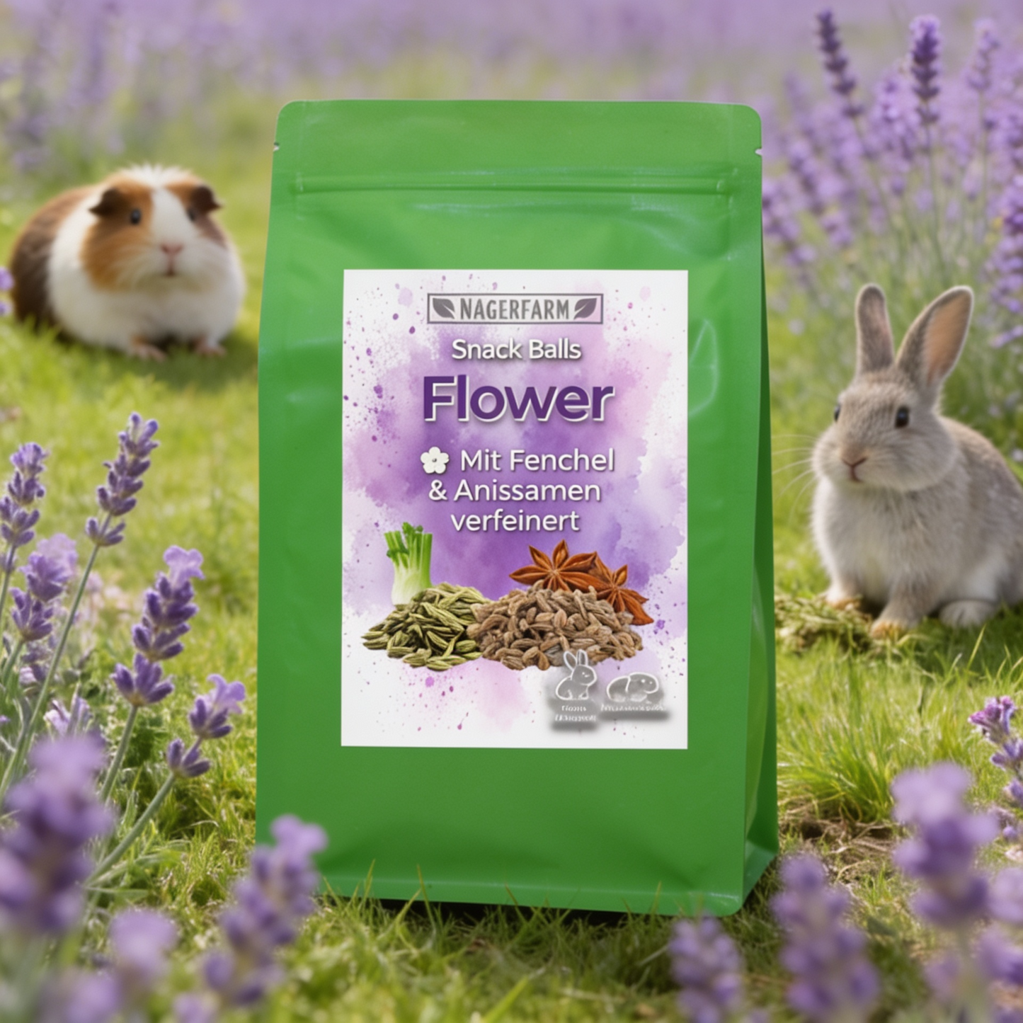 Snack Balls Seeds Flower – Heu-Snack mit Fenchel & Anissamen für Meerschweinchen & Zwergkaninchen
