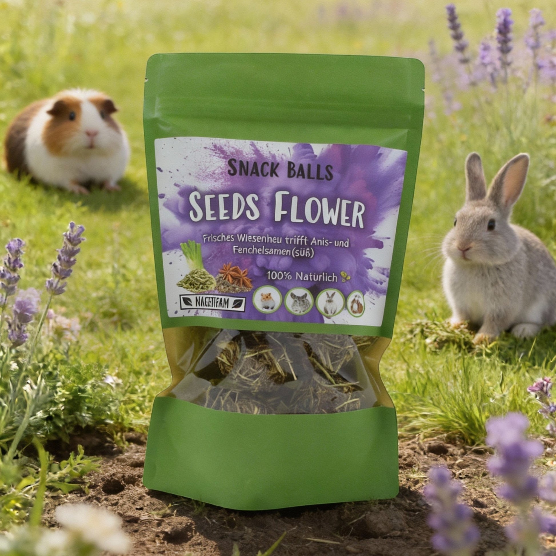 Nagerfarm Snack Balls Seeds Flower with anise and fennel for rabbits and guinea pigs. Natural hay and seeds.